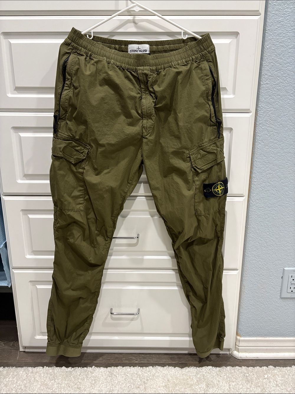 Stone Island Olive Cargo Joggers with Badge